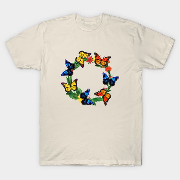 Butterflies on wreath T-Shirt by Gaspar Avila